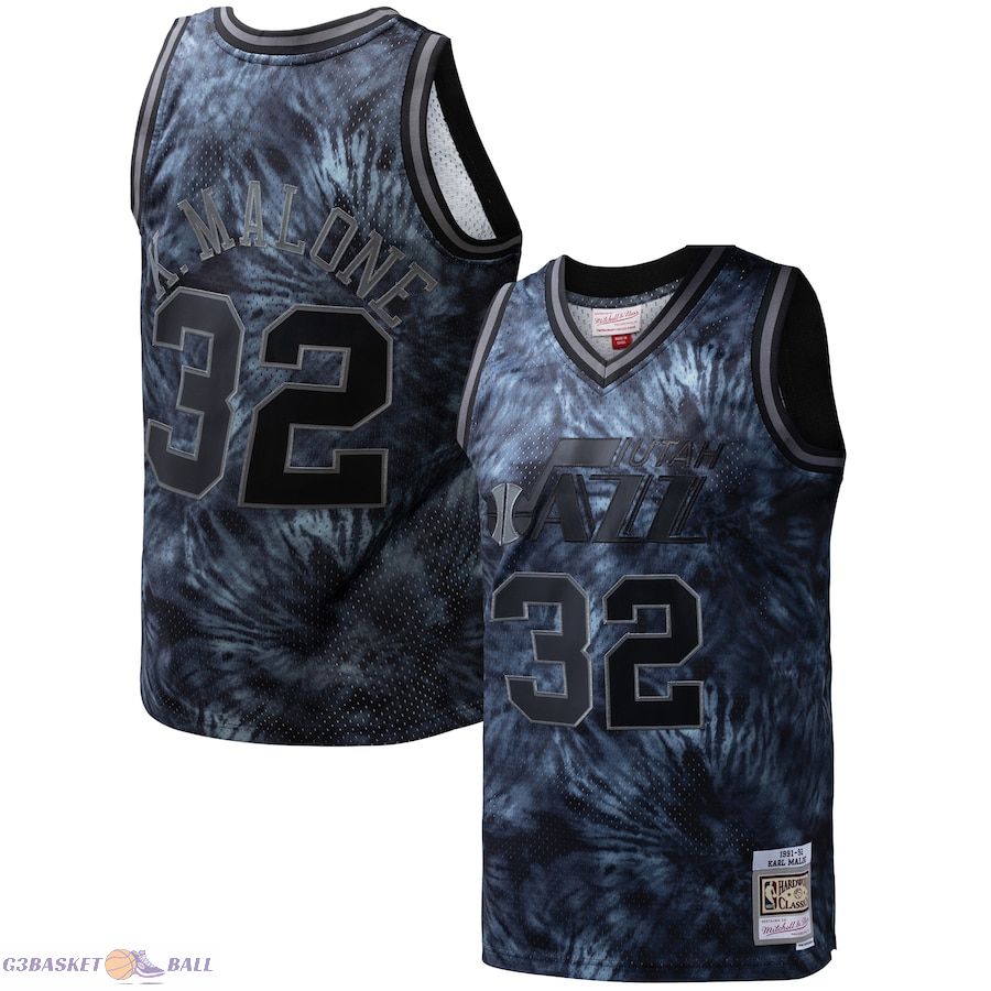 Men's Utah Jazz Karl Malone Mitchell & Ness Black Hardwood Classics 1991/92 Tie-Dye Swingman Jersey