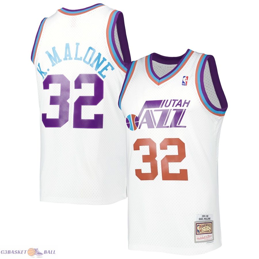 Men's Utah Jazz Karl Malone Mitchell & Ness White 1991/92 Hardwood Classics Reload 3.0 Swingman Jersey