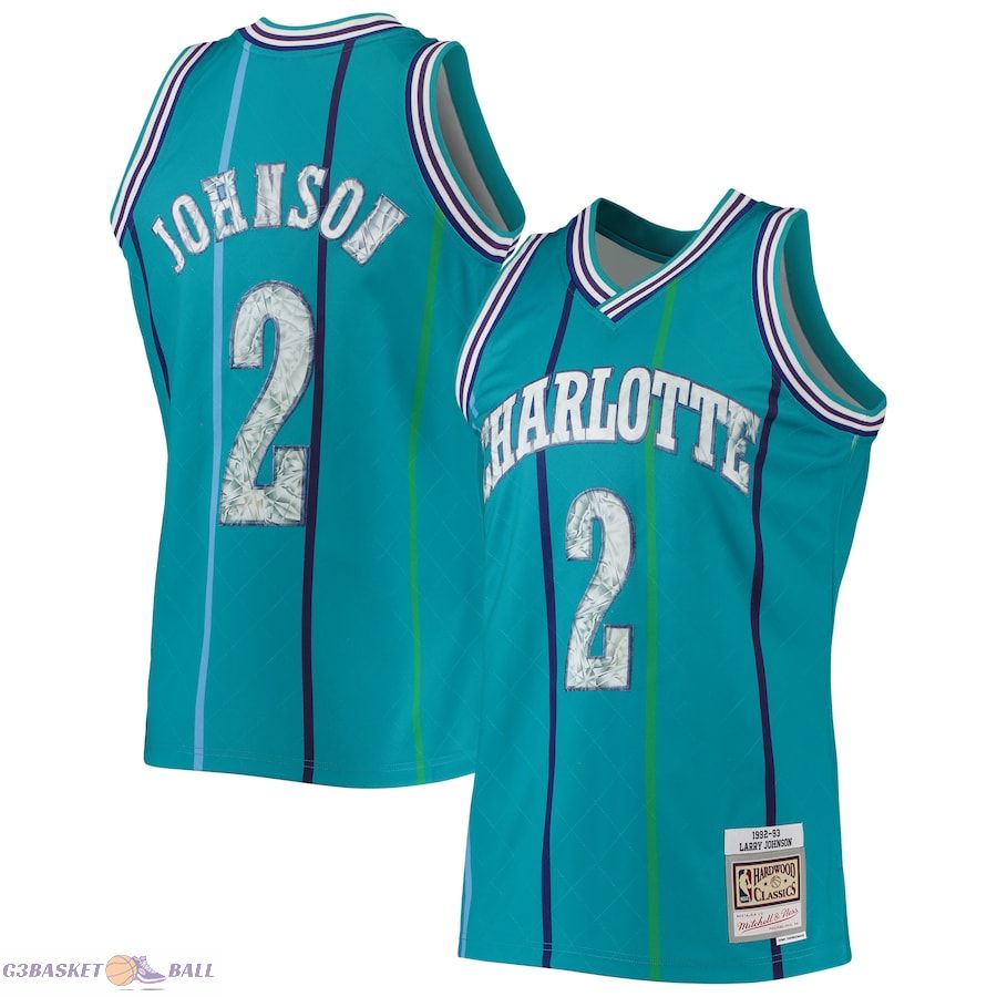 Men's Charlotte Hornets Larry Johnson Mitchell & Ness Teal 1996/97 Hardwood Classics NBA 75th Anniversary Diamond Swingman Jersey