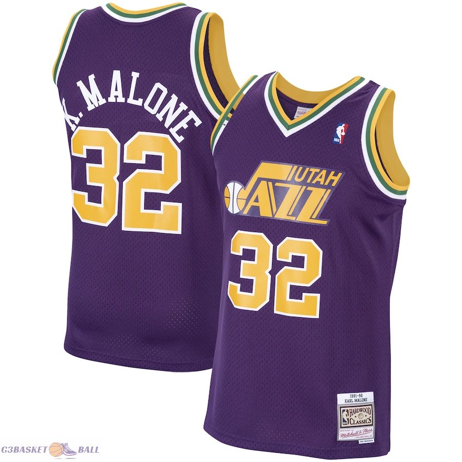 Men's Utah Jazz Karl Malone Mitchell & Ness Purple 1991/92 Hardwood Classics Swingman Jersey