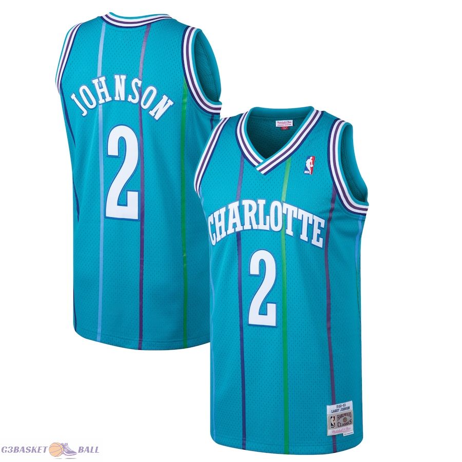 Men's Charlotte Hornets Larry Johnson Mitchell & Ness Teal 1992/93 Hardwood Classics Swingman Jersey