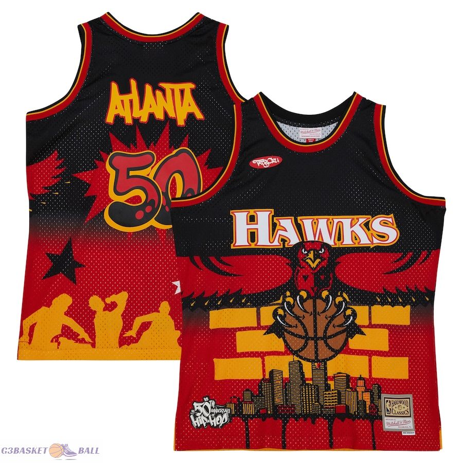 Men's Atlanta Hawks Mitchell & Ness x Tats Cru Black Hardwood Classics Fashion Jersey