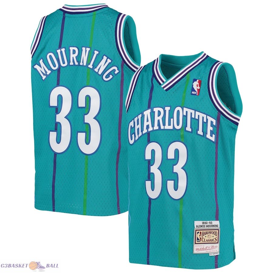 Youth Charlotte Hornets Alonzo Mourning Mitchell & Ness Teal 1992/93 Hardwood Classics Swingman Jersey