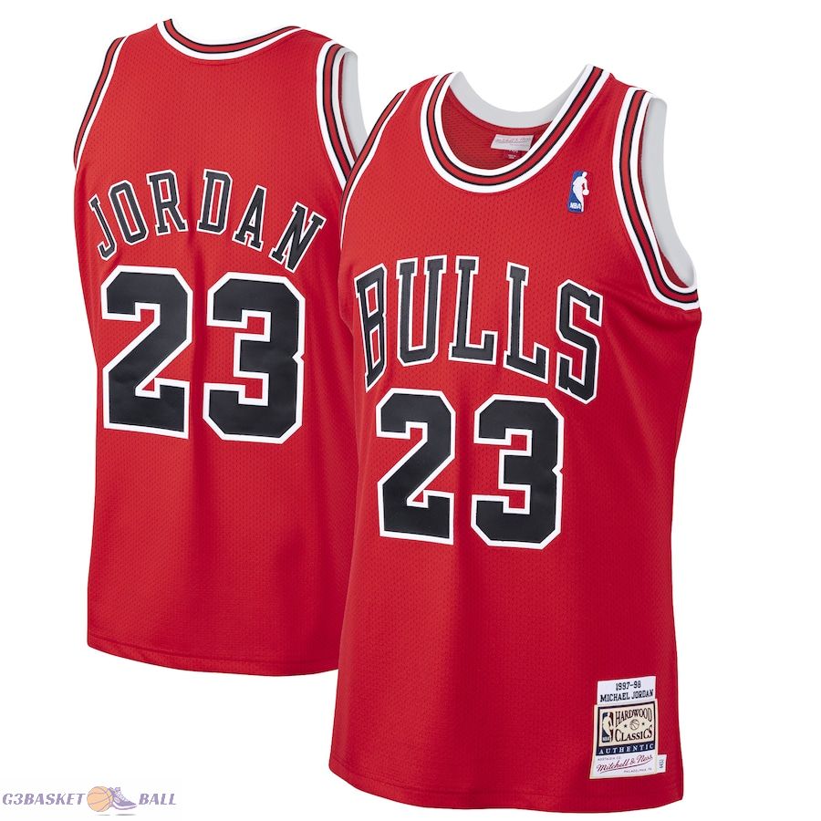 Men's Chicago Bulls Michael Jordan Mitchell & Ness Scarlet 1997/98 Hardwood Classics Authentic Jersey