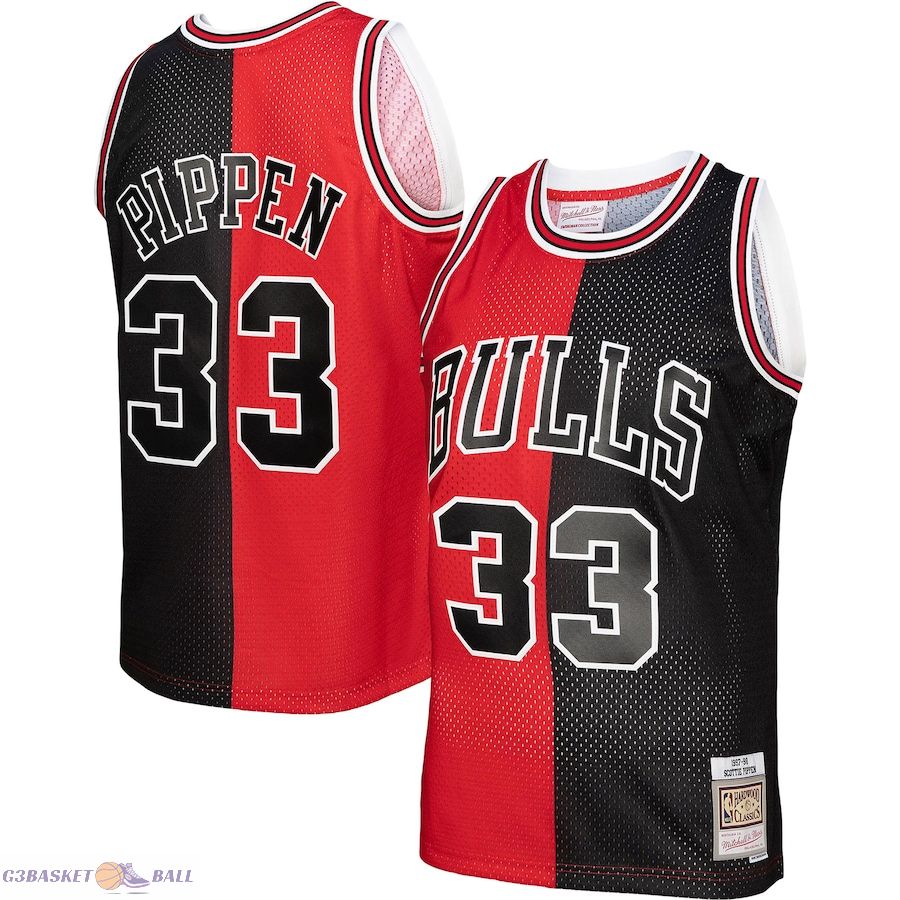 Men's Chicago Bulls Mitchell & Ness Red/Black Big & Tall Hardwood Classics 1997/98 Split Swingman Jersey