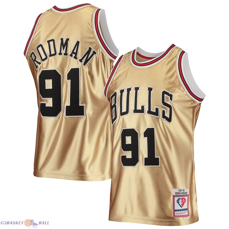 Men's Chicago Bulls Dennis Rodman Gold Mitchell & Ness 75th Anniversary 1997/98 Hardwood Classics Swingman Jersey