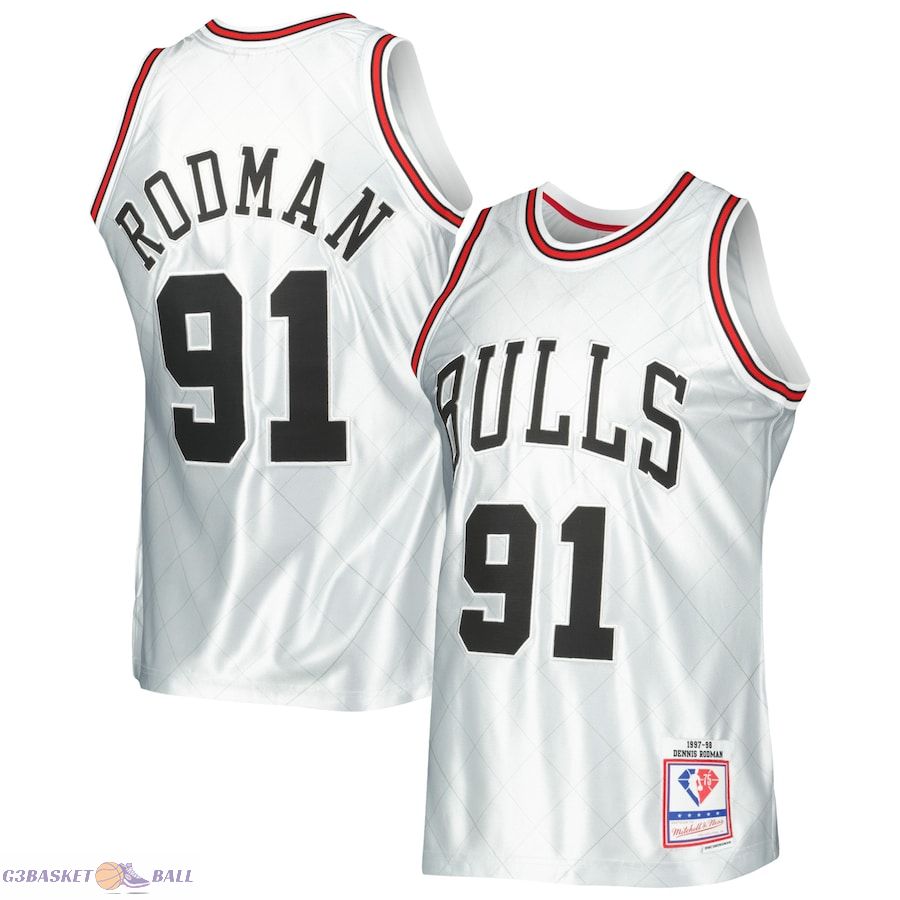 Men's Chicago Bulls Dennis Rodman Mitchell & Ness Platinum 1997/98 Hardwood Classics 75th Anniversary Swingman Jersey