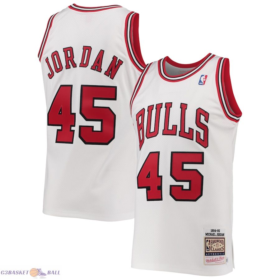 Men's Chicago Bulls Michael Jordan Mitchell & Ness White 1994-95 Hardwood Classics Authentic Player Jersey