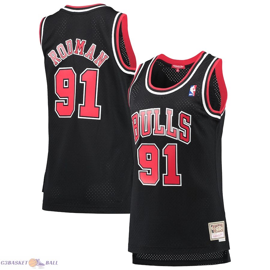 Women's Chicago Bulls Dennis Rodman Mitchell & Ness Black Hardwood Classics Swingman Jersey