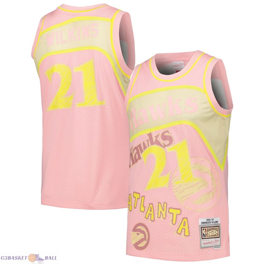 Men's Atlanta Hawks Dominique Wilkins Mitchell & Ness Pink 1986/87 Swingman Sidewalk Sketch Jersey