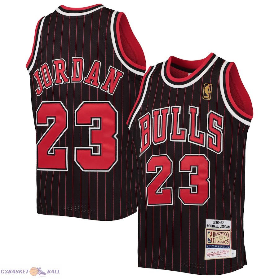 Youth Chicago Bulls Michael Jordan Mitchell & Ness Black/Red 1996-97 Hardwood Classics Authentic Jersey