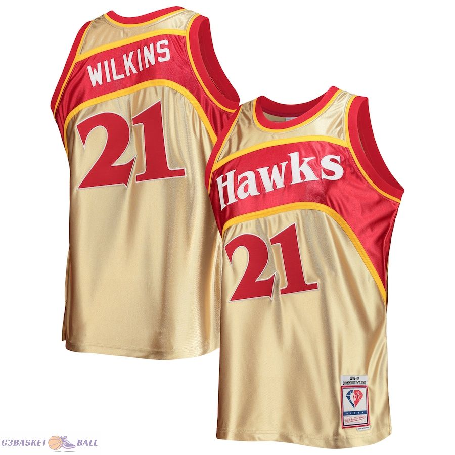 Men's Atlanta Hawks Dominique Wilkins Gold Mitchell & Ness 75th Anniversary 1986/87 Hardwood Classics Swingman Jersey