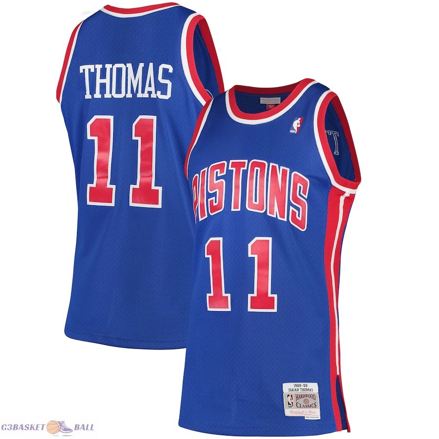 Men's Detroit Pistons Isiah Thomas Mitchell & Ness Blue 1988/89 Hardwood Classics Swingman Jersey