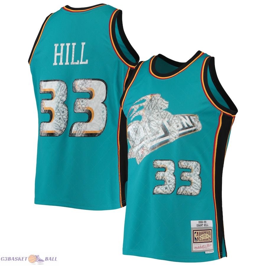 Men's Detroit Pistons Grant Hill Mitchell & Ness Teal 1998/99 Hardwood Classics NBA 75th Anniversary Diamond Swingman Jersey