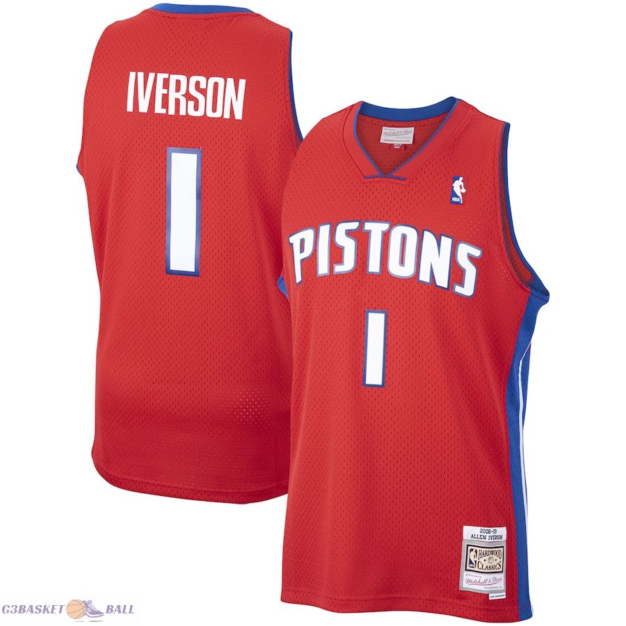 Men's Detroit Pistons Allen Iverson Mitchell & Ness Red 2008/09 Hardwood Classics Swingman Jersey