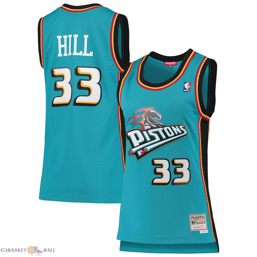 Women's Detroit Pistons Grant Hill Mitchell & Ness Teal 1998/99 Hardwood Classics Swingman Jersey