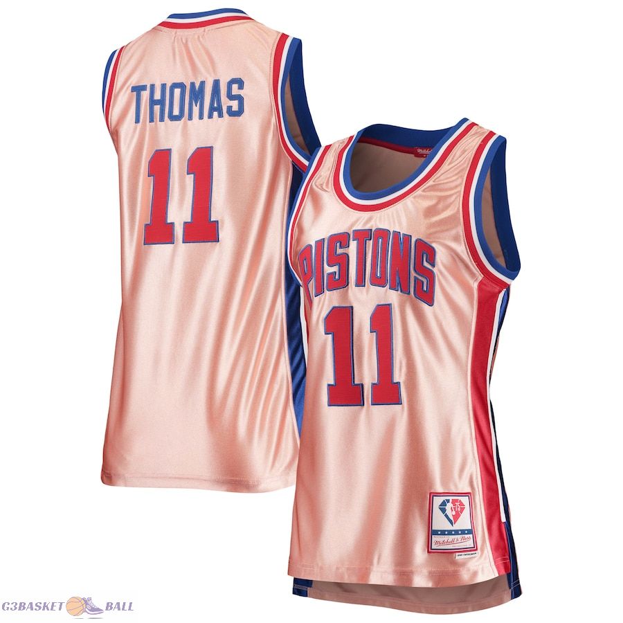 Women's Detroit Pistons Isiah Thomas Mitchell & Ness Pink 75th Anniversary Rose Gold 1982 Swingman Jersey