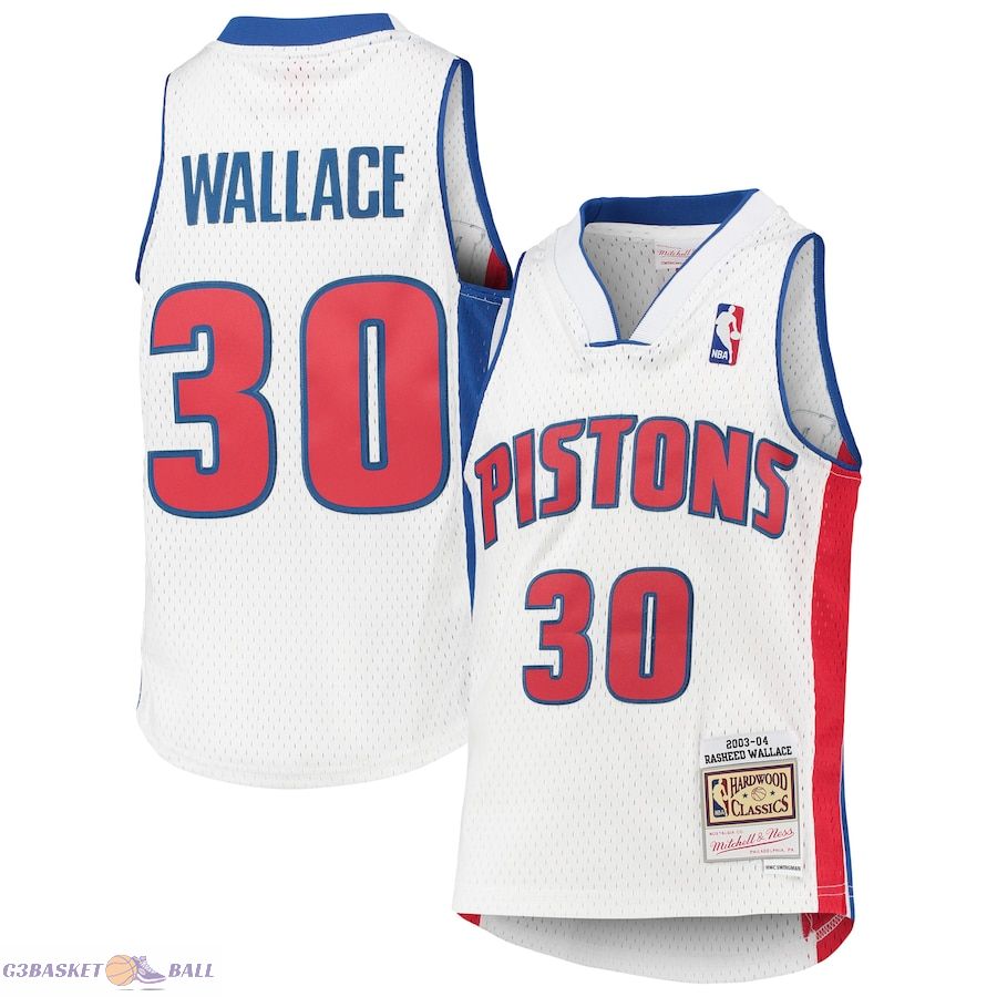 Youth Detroit Pistons Rasheed Wallace Mitchell & Ness White 2003/04 Hardwood Classics Swingman Jersey