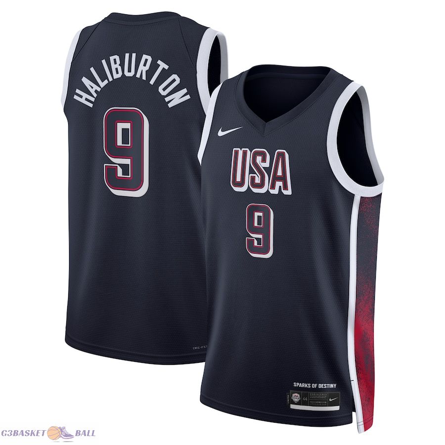 Unisex Men's USA Basketball Tyrese Haliburton Navy 2024 Swingman Player Jersey