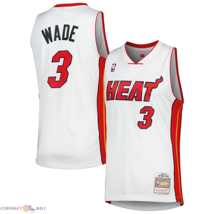 Men's Miami Heat Dwyane Wade Mitchell & Ness White 2001/02 Hardwood Classics Swingman Jersey