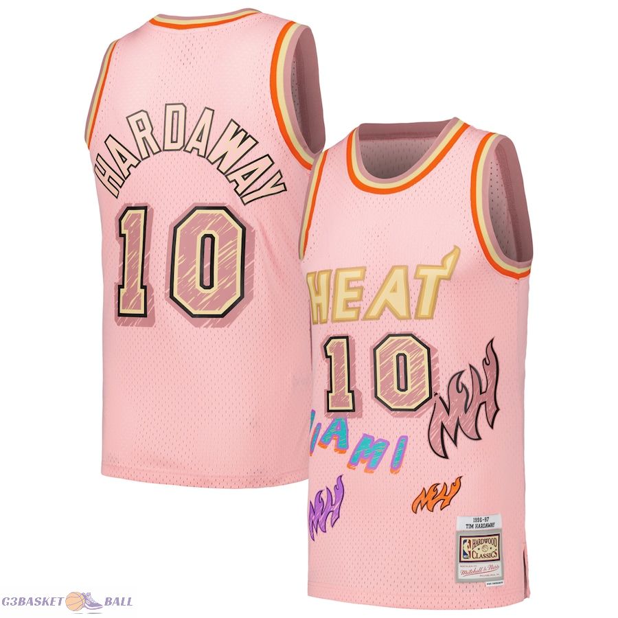 Men's Miami Heat Tim Hardaway Mitchell & Ness Pink 1996/97 Swingman Sidewalk Sketch Jersey