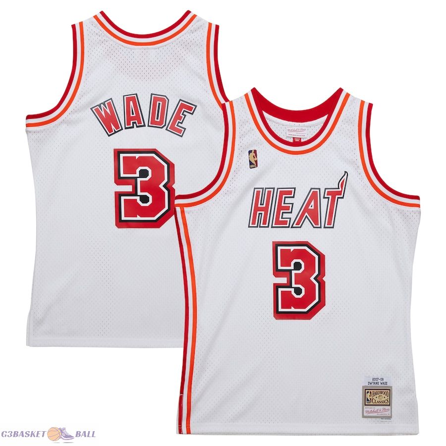 Men's Miami Heat Dwyane Wade Mitchell & Ness White 2007/08 Hardwood Classics Swingman Jersey