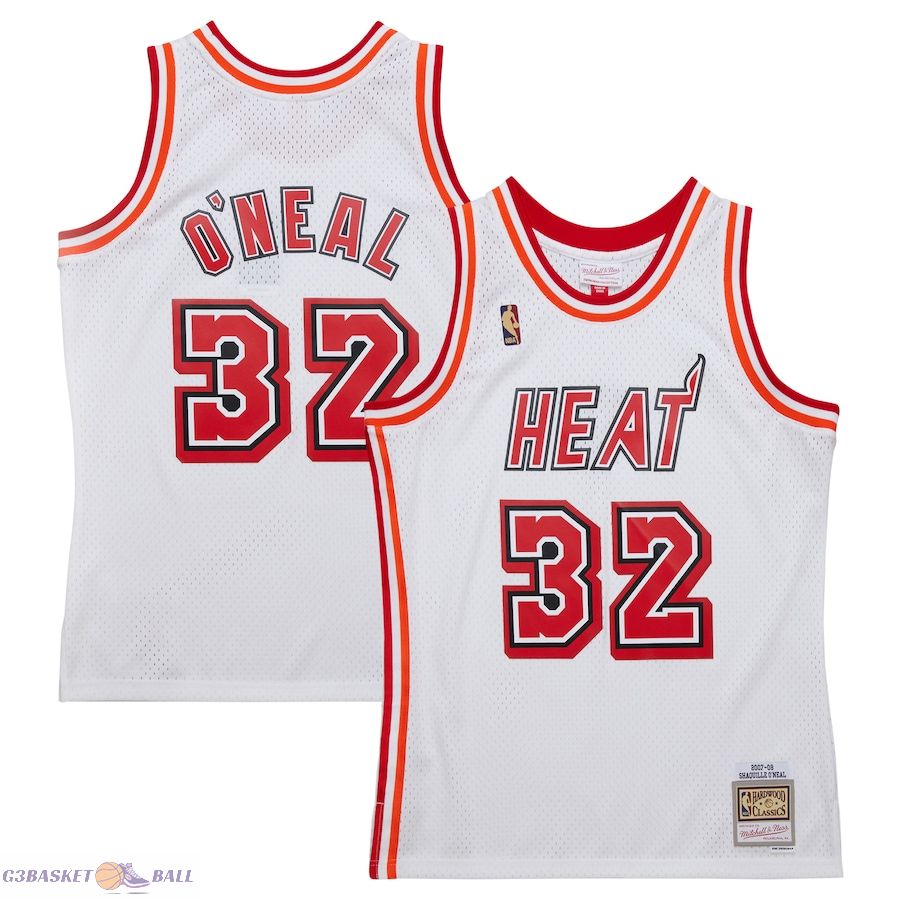 Men's Miami Heat Shaquille O'Neal Mitchell & Ness White 2007/08 Hardwood Classics Swingman Jersey