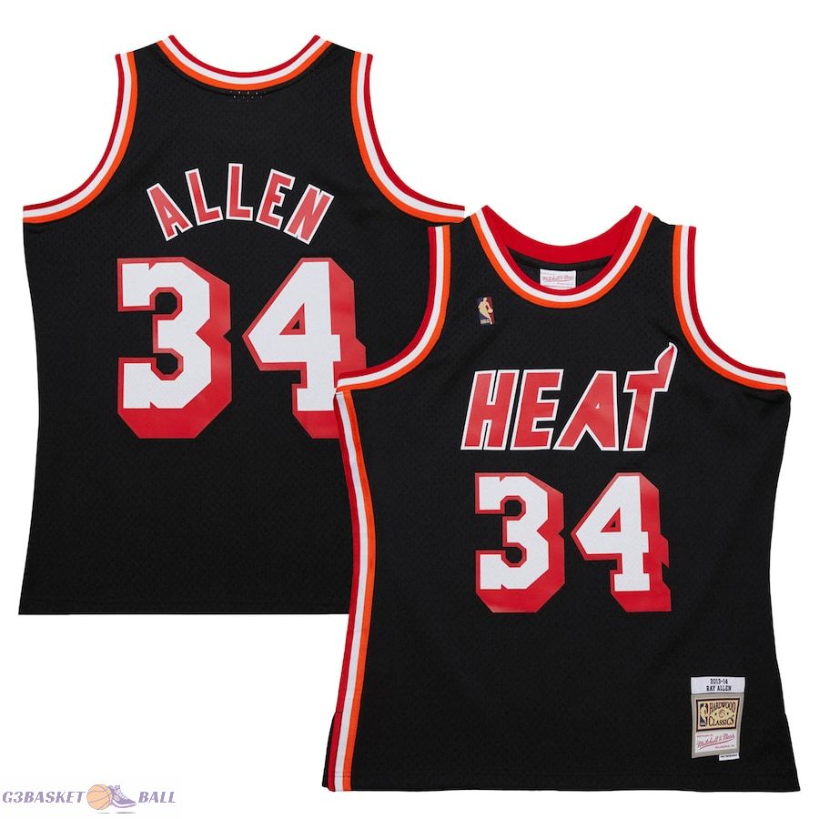 Men's Miami Heat Ray Allen Mitchell & Ness Black 2013/14 Hardwood Classics Swingman Jersey