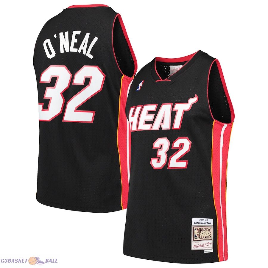 Men's Miami Heat Shaquille O'Neal Mitchell & Ness Black Hardwood Classics Swingman Jersey