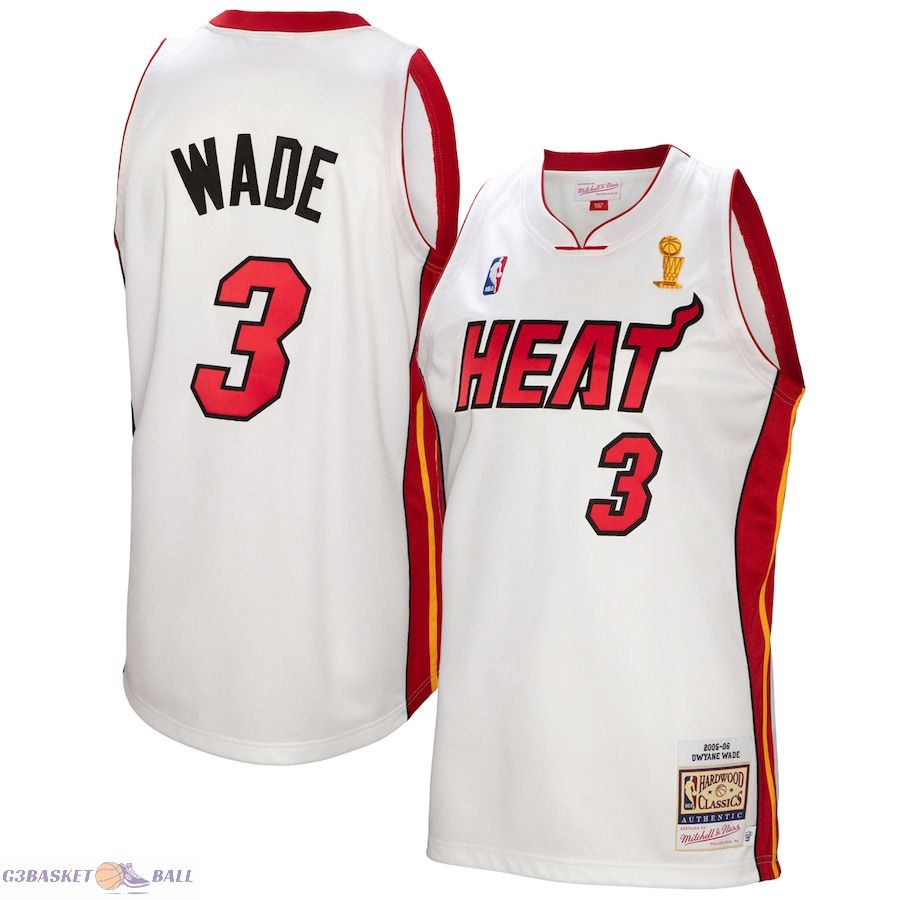 Men's Miami Heat Dwyane Wade Mitchell & Ness White 2005-06 Authentic Player Jersey