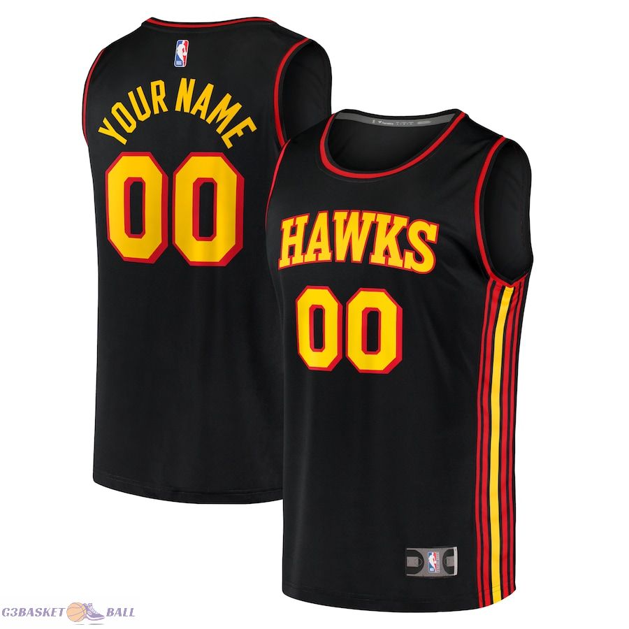 Youth Atlanta Hawks Fanatics Black Fast Break Replica Custom Jersey - Statement Edition