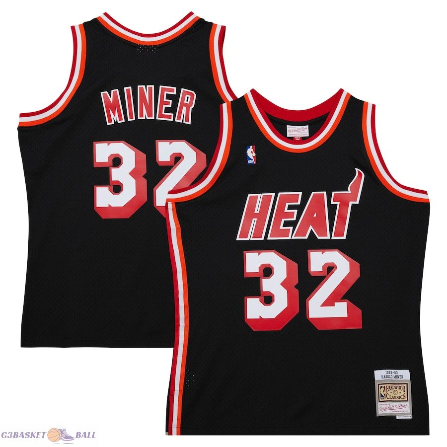 Men's Miami Heat Harold Miner Mitchell & Ness Black 1992/93 Hardwood Classics Swingman Throwback Jersey