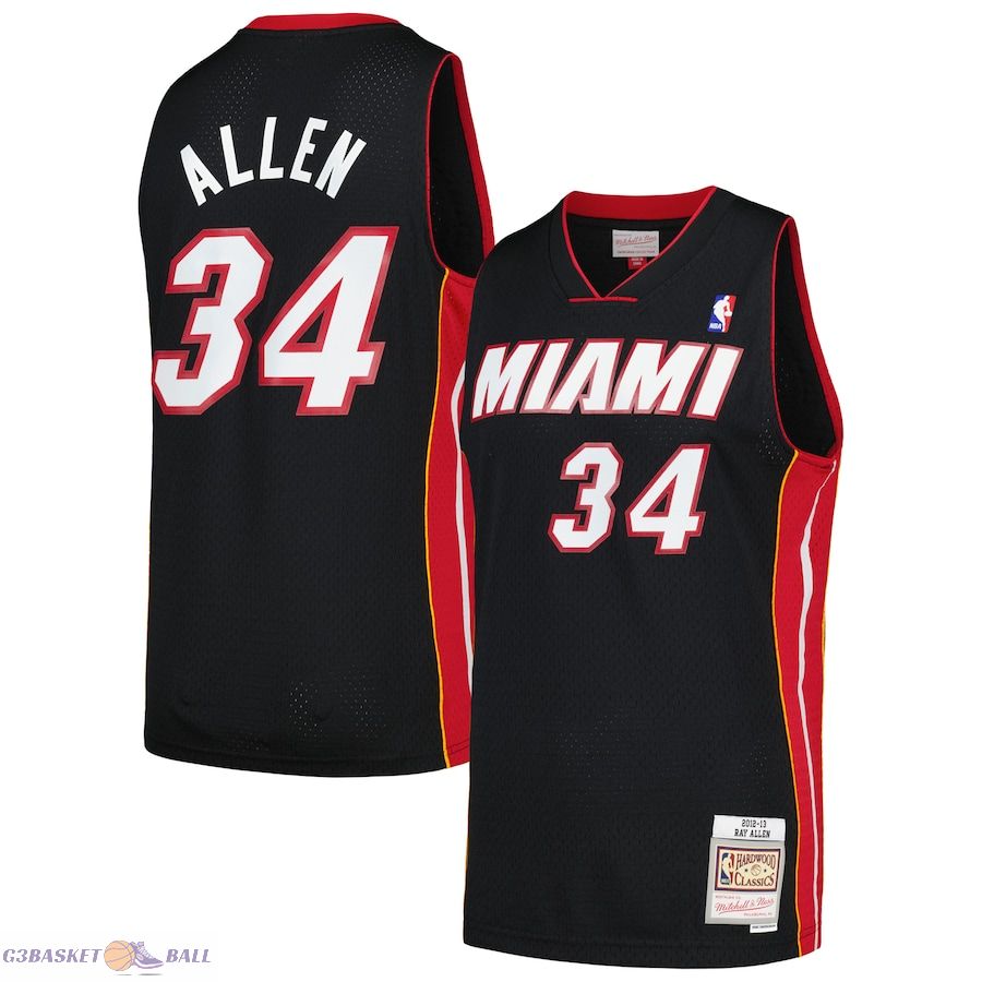 Men's Miami Heat Ray Allen Mitchell & Ness Black 2012/13 Hardwood Classics Swingman Jersey