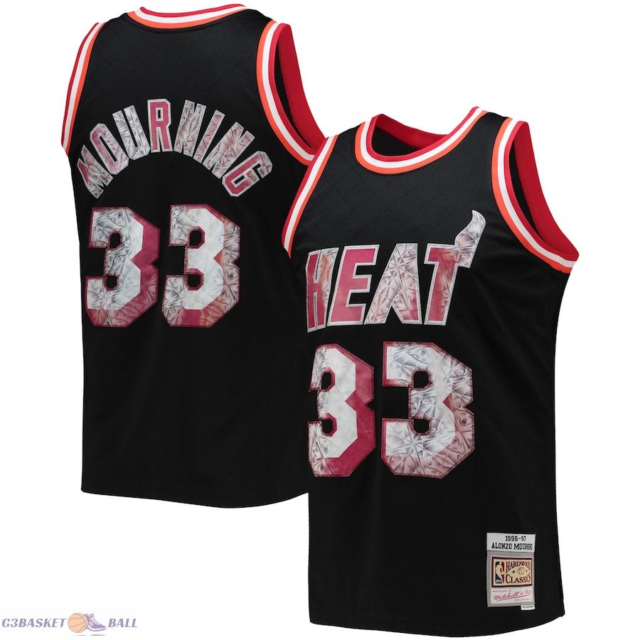 Men's Miami Heat Alonzo Mourning Mitchell & Ness Black 1996/97 Hardwood Classics NBA 75th Anniversary Diamond Swingman Jersey