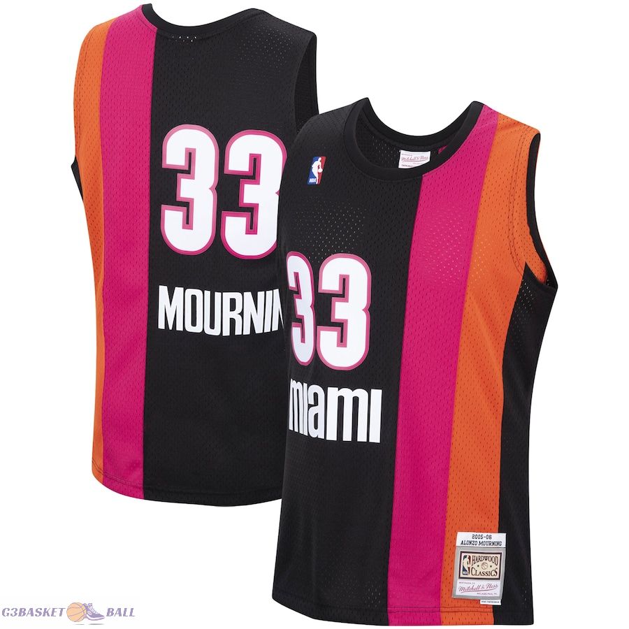 Men's Miami Heat Alonzo Mourning Mitchell & Ness Black 2005/2006 Hardwood Classics Swingman Jersey