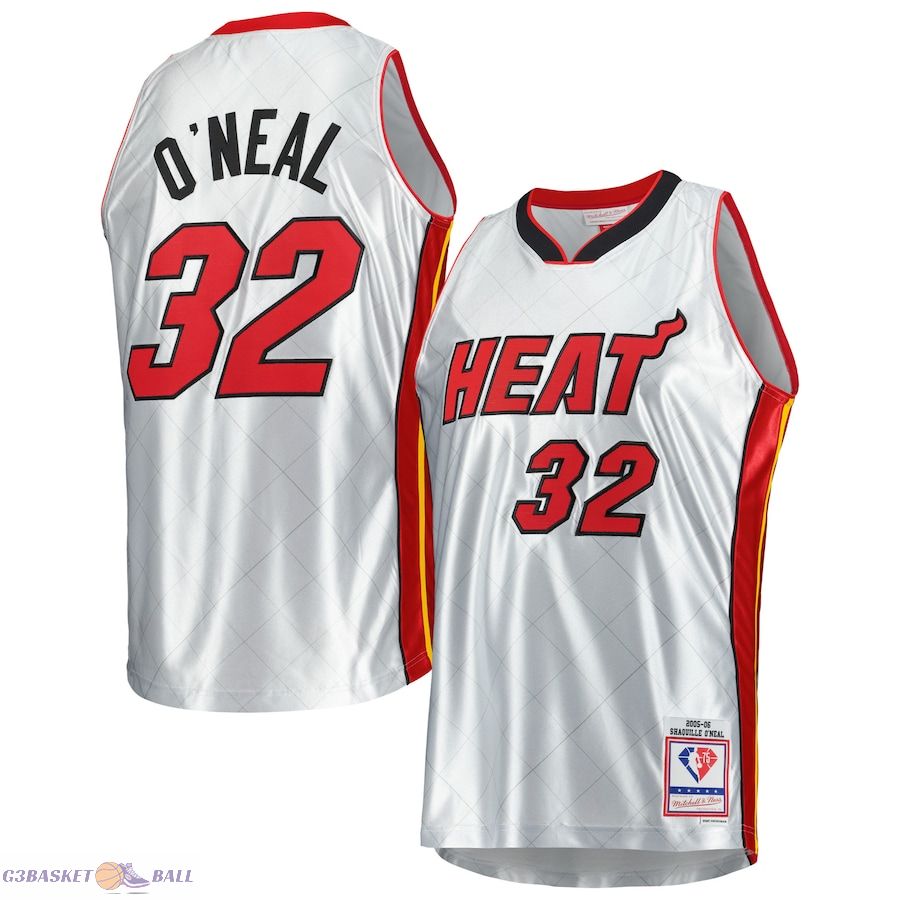 Men's Miami Heat Shaquille O'Neal Mitchell & Ness Platinum 2005/06 Hardwood Classics 75th Anniversary Swingman Jersey