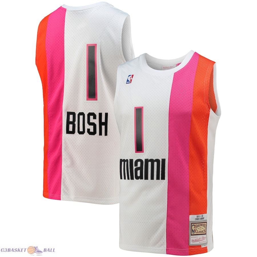 Men's Miami Heat Chris Bosh Mitchell & Ness White 2001/02 Hardwood Classics Swingman Jersey