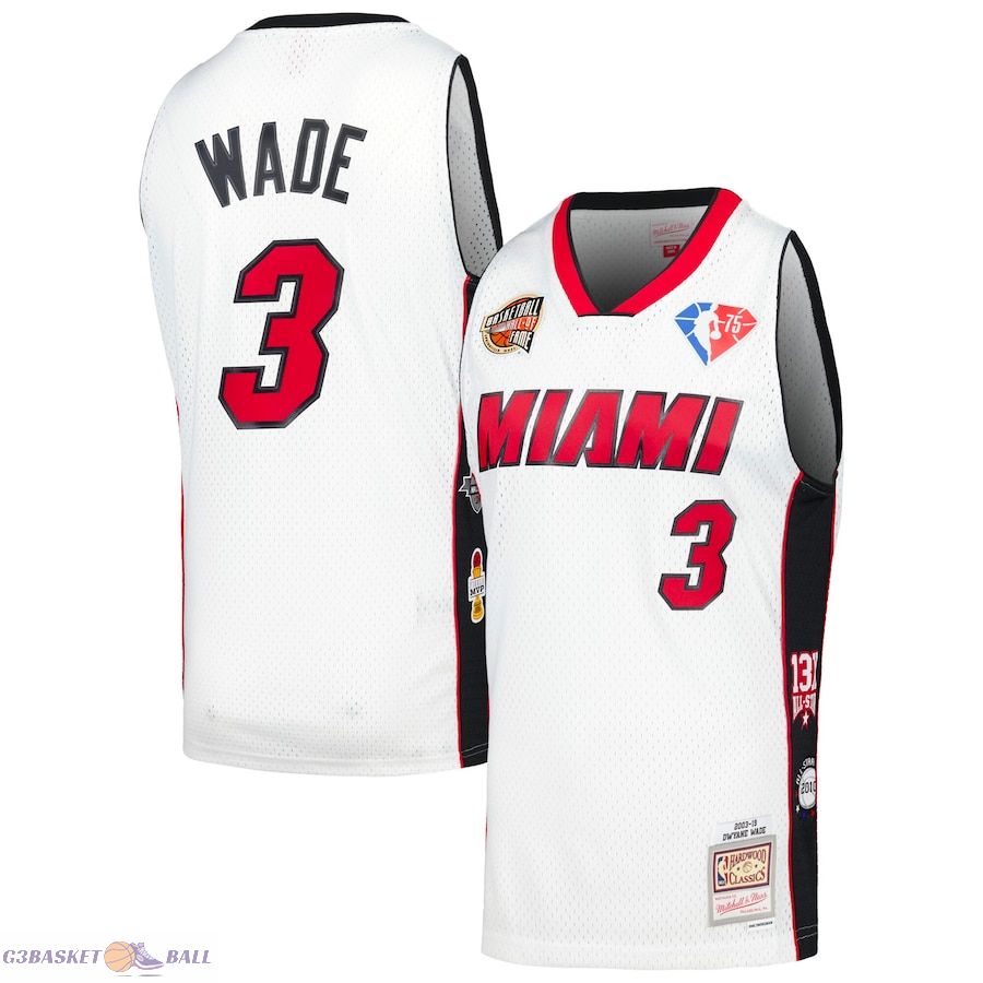 Unisex Miami Heat Dwyane Wade Mitchell & Ness White Hall of Fame Class of 2023 Throwback Swingman Jersey