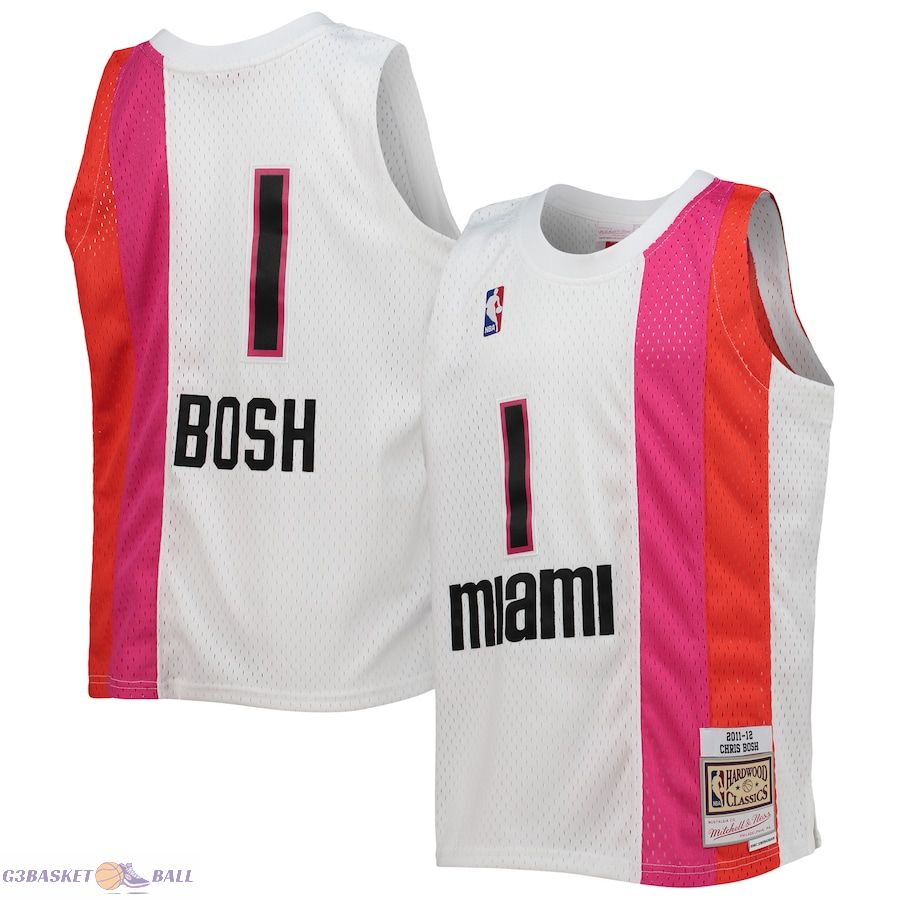 Youth Miami Heat Chris Bosh Mitchell & Ness White 2011/12 Hardwood Classics Swingman Jersey