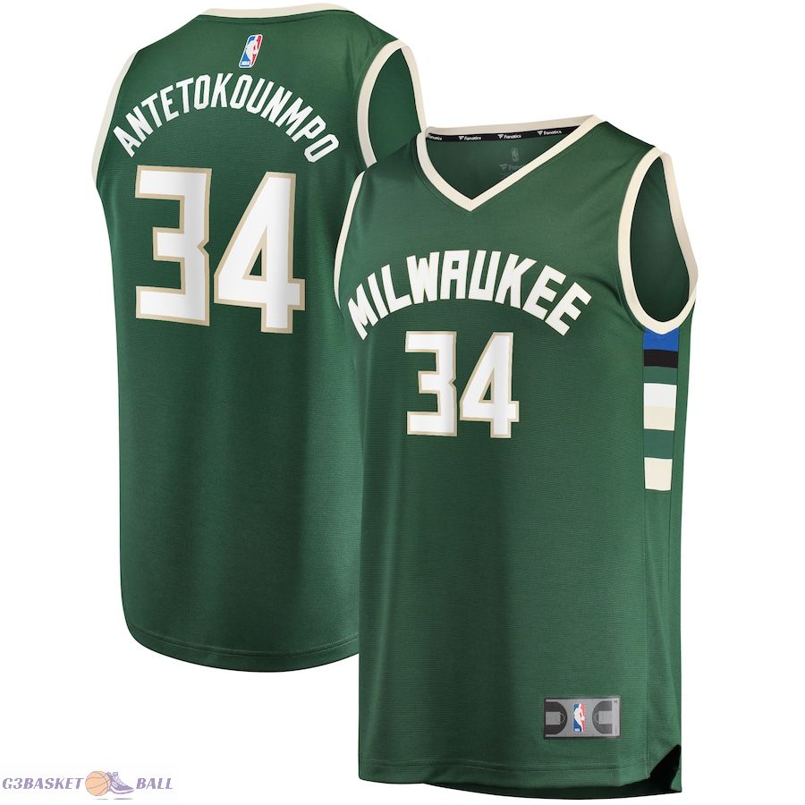 Men's Milwaukee Bucks Giannis Antetokounmpo Fanatics Hunter Green Fast Break Replica Player Jersey - Icon Edition