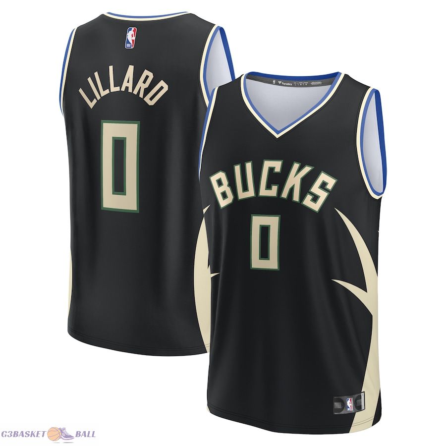 Men's Milwaukee Bucks Damian Lillard Fanatics Black Fast Break Player Jersey - Statement Edition