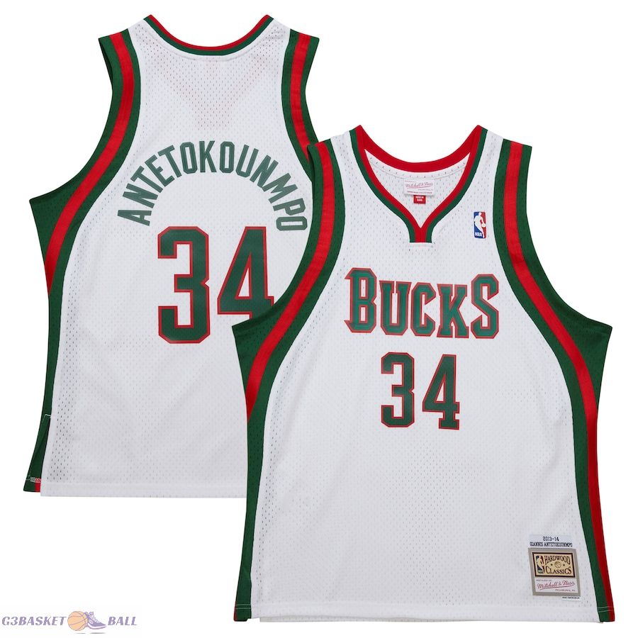 Men's Milwaukee Bucks Giannis Antetokounmpo Mitchell & Ness White 2013/14 Hardwood Classics Swingman Jersey