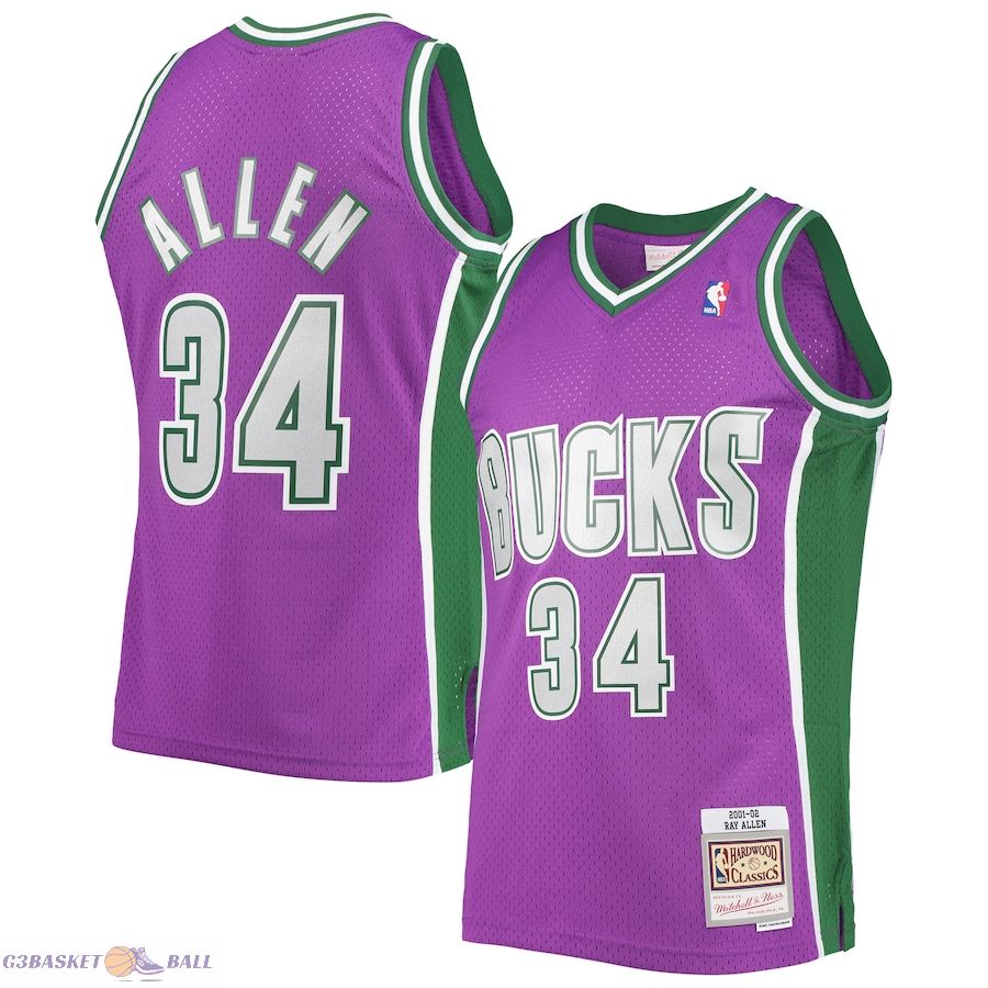 Men's Milwaukee Bucks Ray Allen Mitchell & Ness Purple 2001/02 Hardwood Classics Swingman Jersey