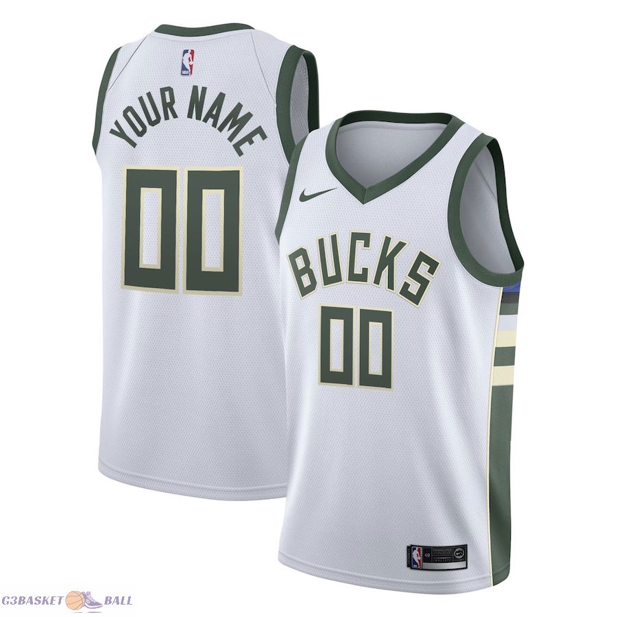 Men's Milwaukee Bucks White Swingman Custom Jersey - Association Edition