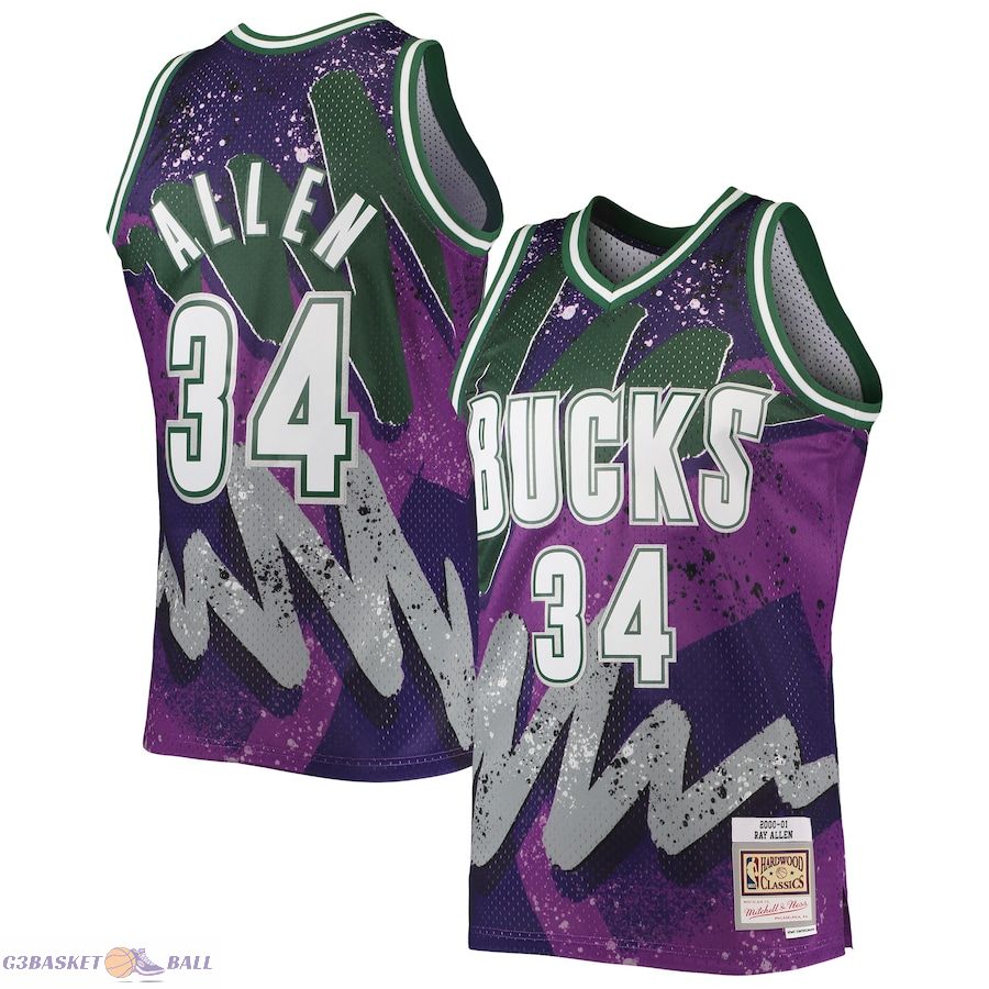 Men's Milwaukee Bucks Ray Allen Mitchell & Ness Purple Hardwood Classics 2000/01 Hyper Hoops Swingman Jersey