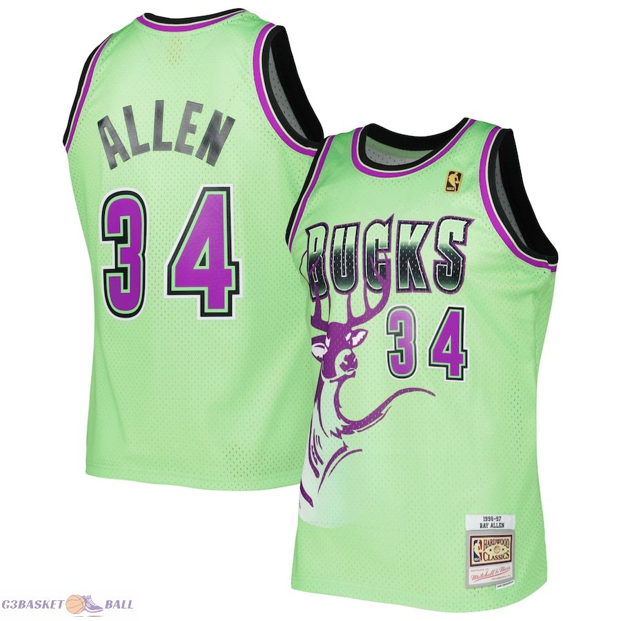 Men's Milwaukee Bucks Ray Allen Mitchell & Ness Green 1996-97 Hardwood Classics Reload 3.0 Swingman Jersey