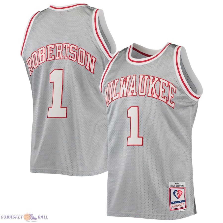 Men's Milwaukee Bucks Oscar Robertson Silver Mitchell & Ness 75th Anniversary 1971/72 Hardwood Classics Swingman Jersey