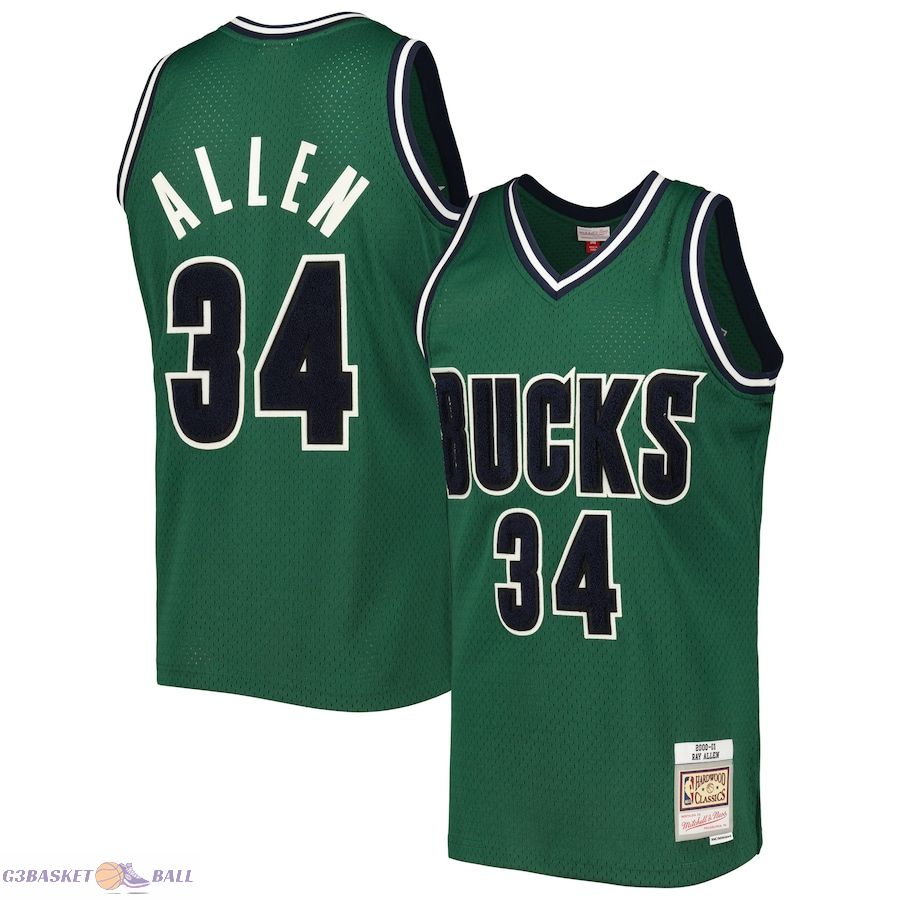 Men's Milwaukee Bucks Ray Allen Mitchell & Ness Hunter Green 2000/01 Hardwood Classics Off-Court Swingman Jersey