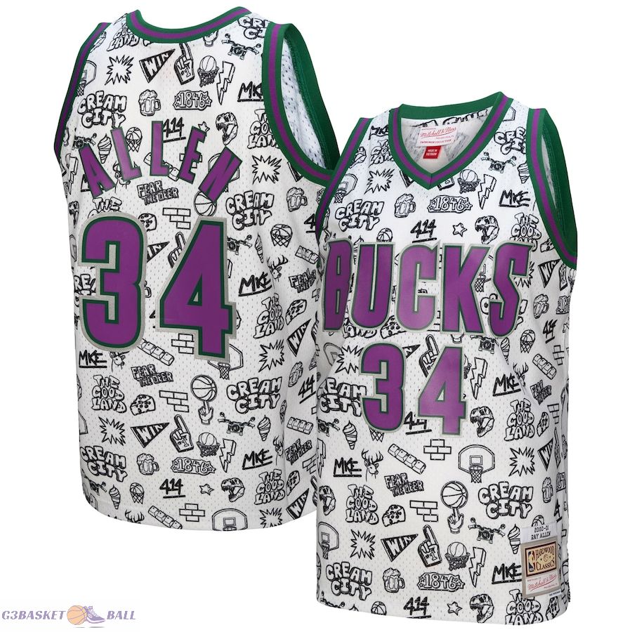 Men's Milwaukee Bucks Ray Allen Mitchell & Ness White 2000/01 Swingman Jersey