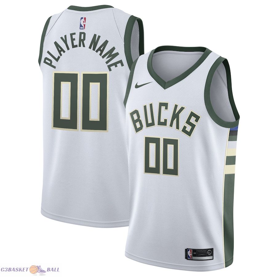 Men's Milwaukee Bucks White 2020/21 Swingman Custom Jersey - Association Edition